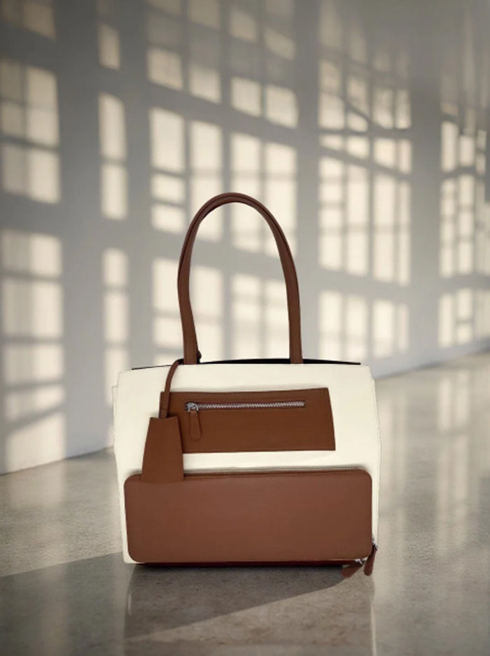 Leather tote bag with insulated compartment