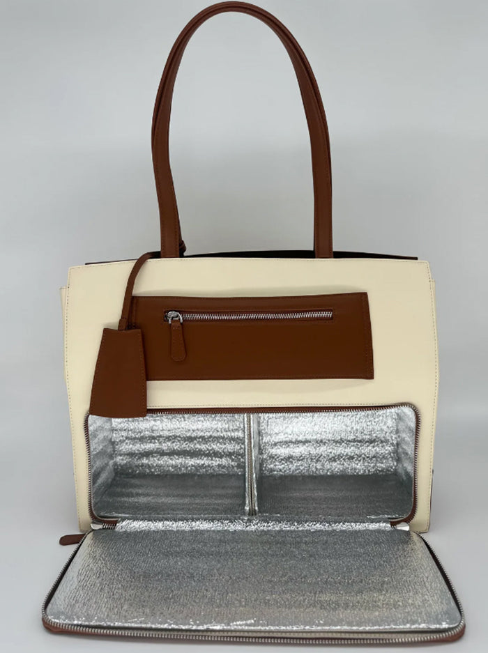 Leather tote bag with insulated compartment