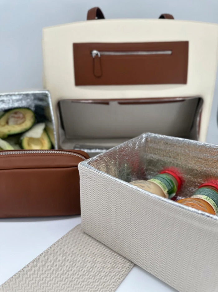 Leather tote bag with insulated compartment