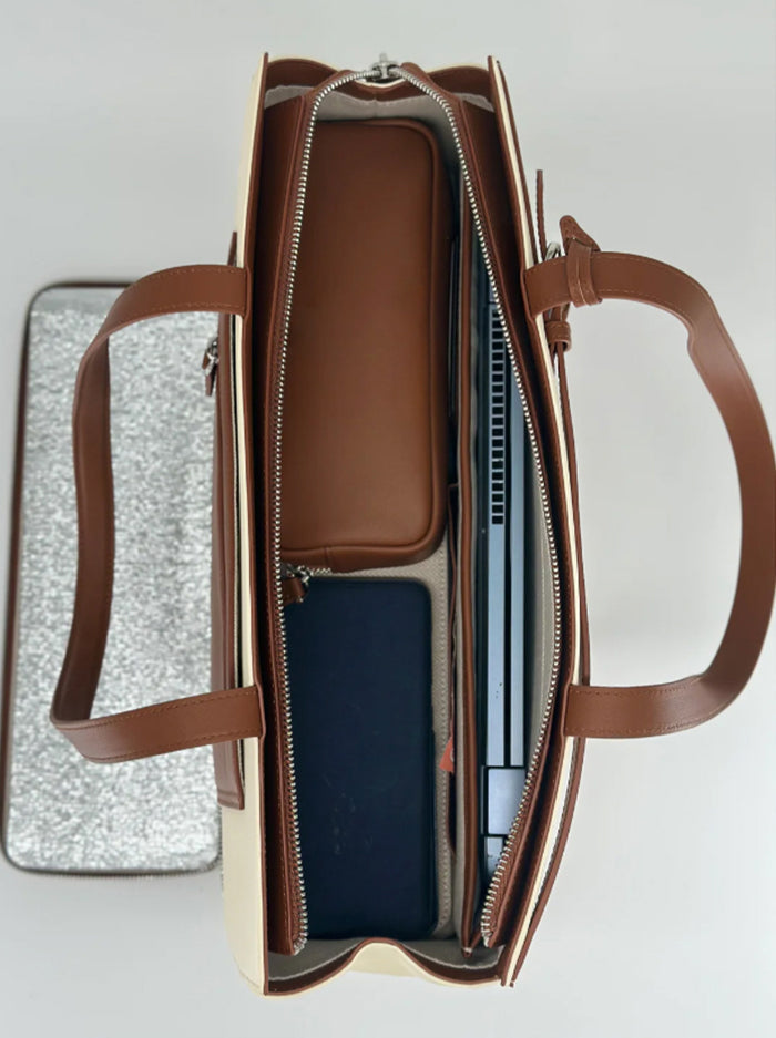 Leather tote bag with insulated compartment