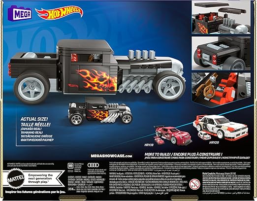 Mega Hot Wheels Collectible Car Building Toy, Bone Shaker with 334 Pieces and Die-Cast Model, Build & Display Set for Collectors, Black and Chrome