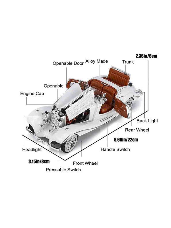 Mercedes Benz 500K Model 1:24 Scale Diecast Car - Metal Collectible