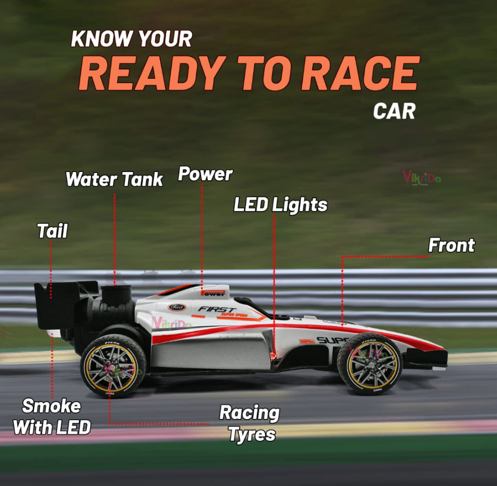VikriDA R/C 1:14 Scale 4 Wheel Racing High Speed 15 Km/H Rock Formula 1 Car With Light&Flame Spray Function