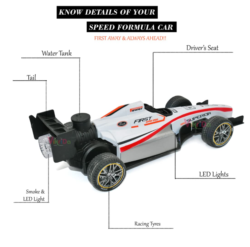 VikriDA R/C 1:14 Scale 4 Wheel Racing High Speed 15 Km/H Rock Formula 1 Car With Light&Flame Spray Function