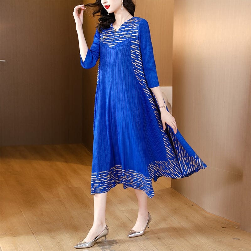 Midi Sleeve Pleated V-Neck Loose Dress