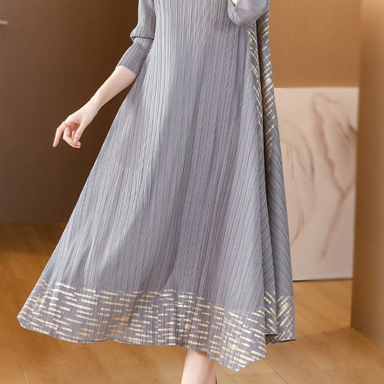 Midi Sleeve Pleated V-Neck Loose Dress