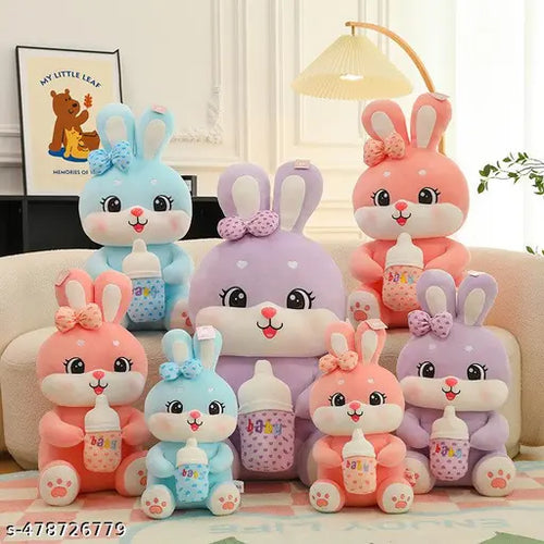 Large Baby Bottle Rabbit Plush Toy Bow Hold Baby Cute Super Soft Rabbit Doll