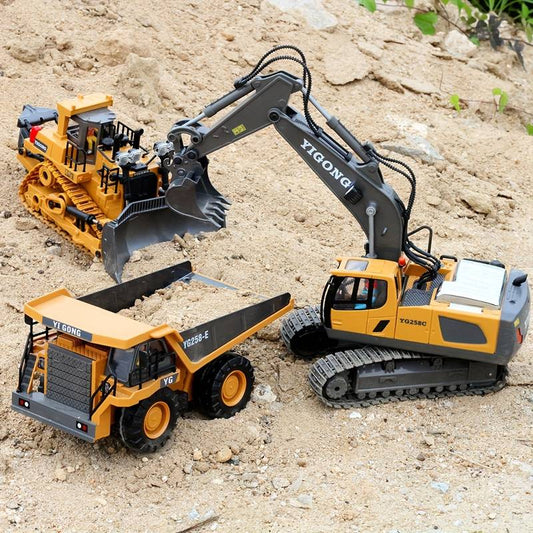 RC Excavator Toy for Boys with Metal Shovel & Light - Rechargeable, 11CH Remote Control Construction