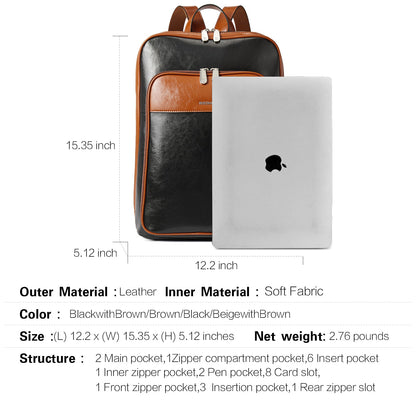 Vintage Leather Laptop College Travel Backpack