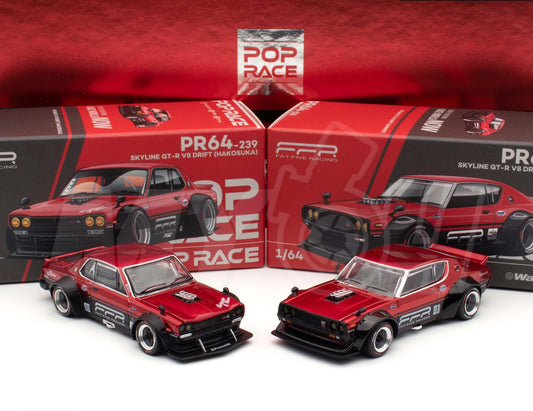 1:64 POPRACE Nissan Skyline GT-R V8 Drift (Hakosuka / Kenmeri) Fat Five Racing Carmeet 2025 Box Set