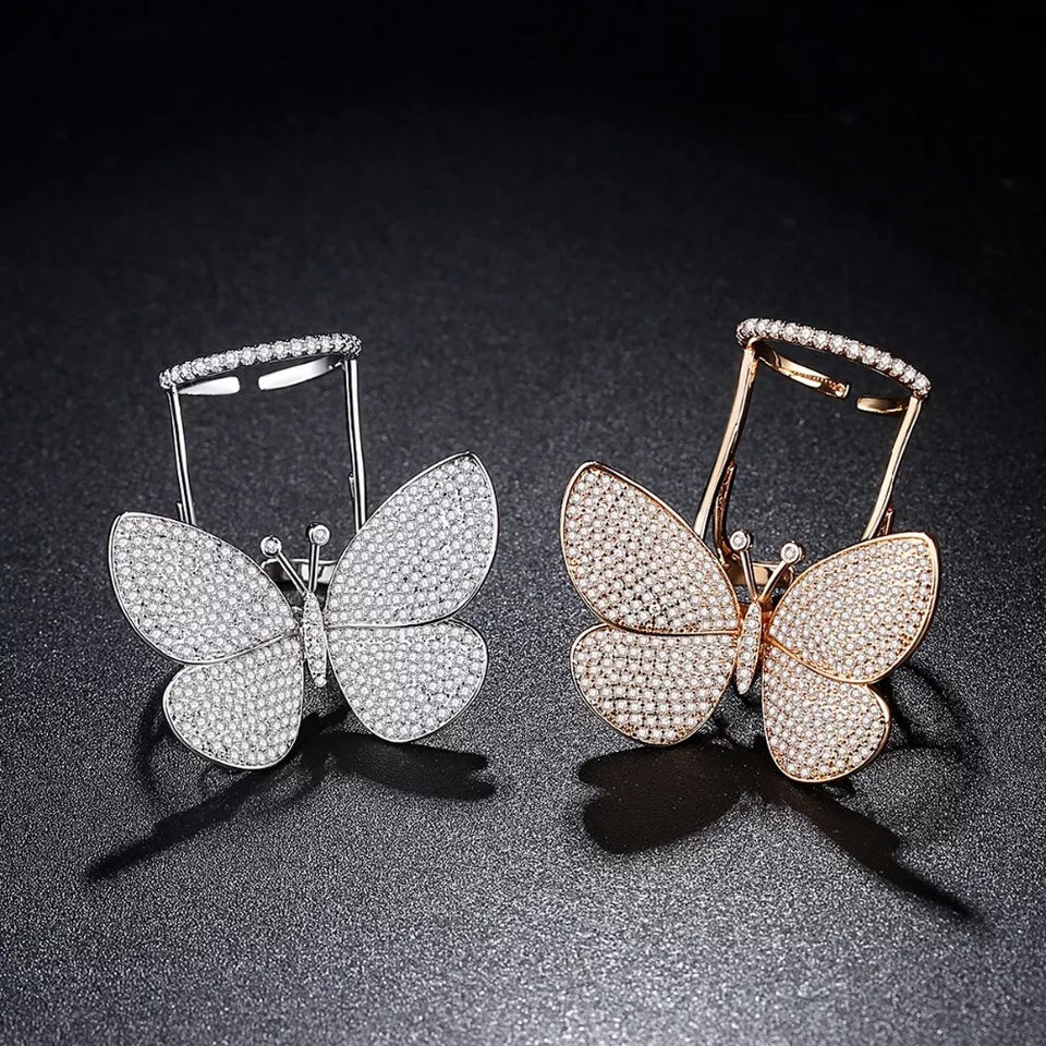Flying Butterfly Diamond Ring - 18KT Gold Plated (Re-Sizable)