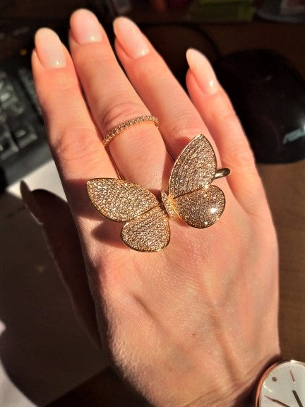 Flying Butterfly Diamond Ring - 18KT Gold Plated (Re-Sizable)