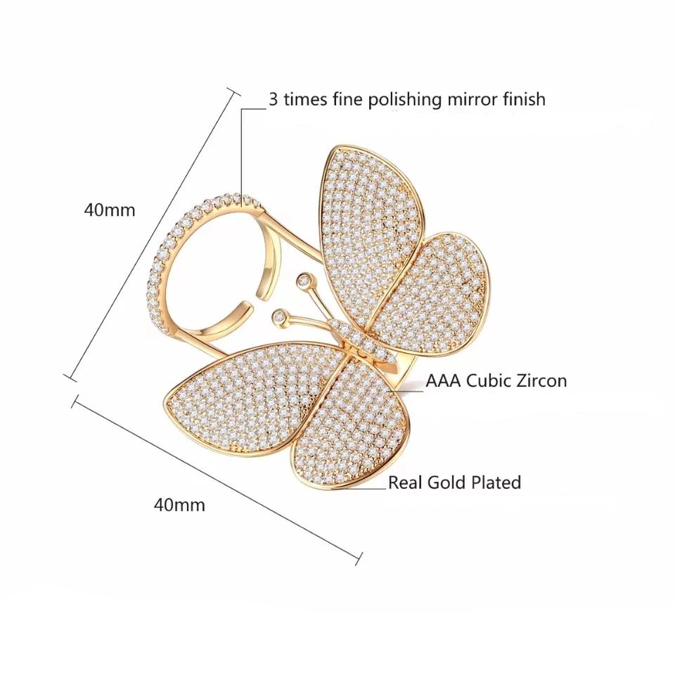 Flying Butterfly Diamond Ring - 18KT Gold Plated (Re-Sizable)
