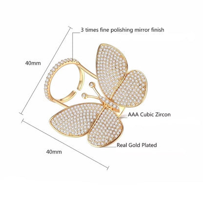 Flying Butterfly Diamond Ring - 18KT Gold Plated (Re-Sizable)