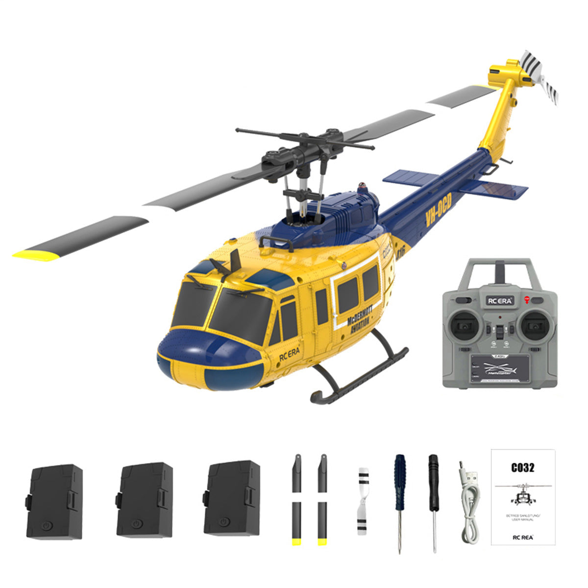 C032 1/48 Scale UH-1 Huey 2.4G 6CH Flybarless RC Helicopter Model (RTF Version)