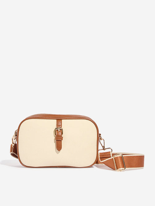 Beige Belted Crossbody Bag