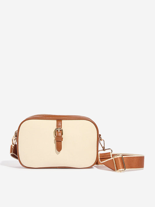 Beige Belted Crossbody Bag