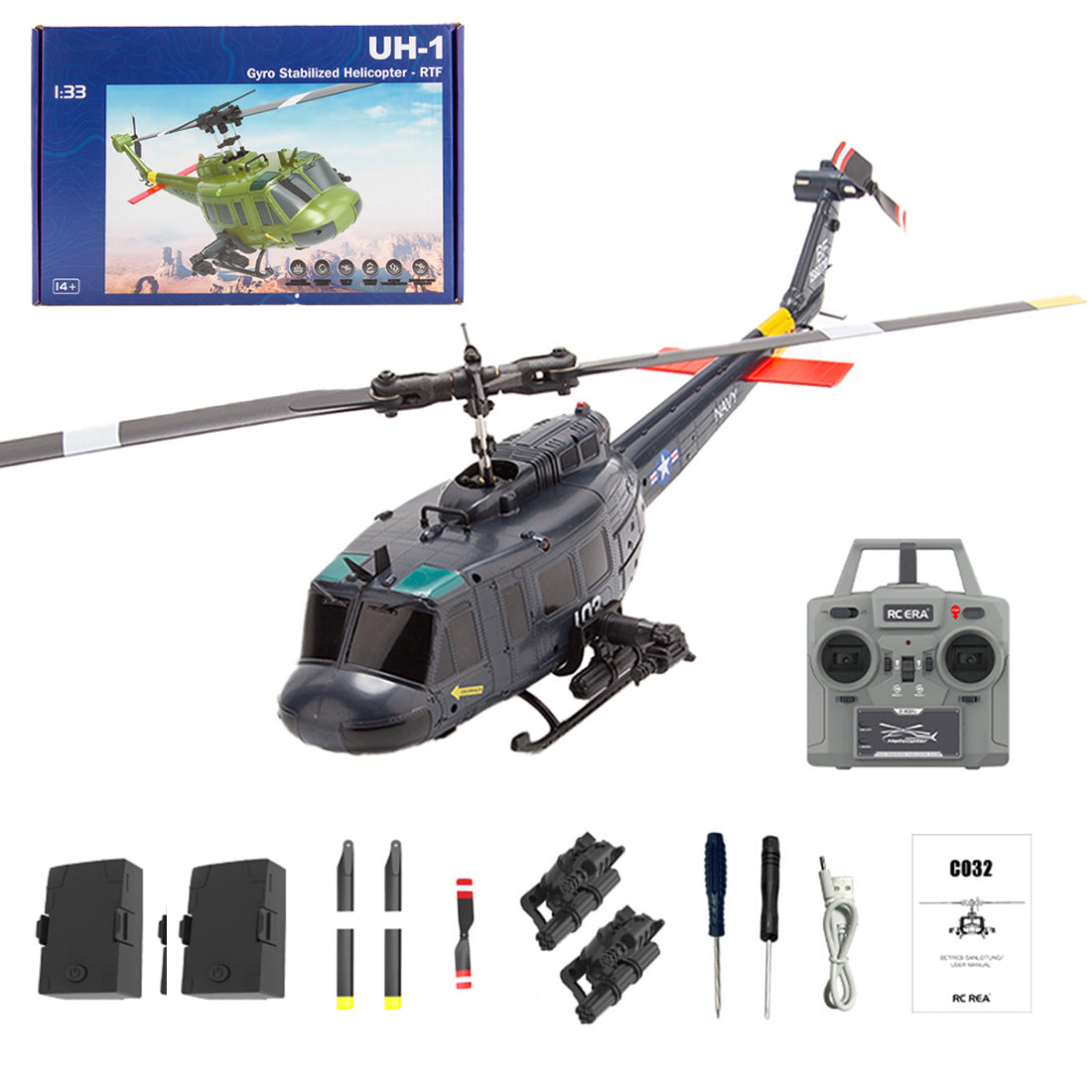 C032 1/48 Scale UH-1 Huey 2.4G 6CH Flybarless RC Helicopter Model (RTF Version)