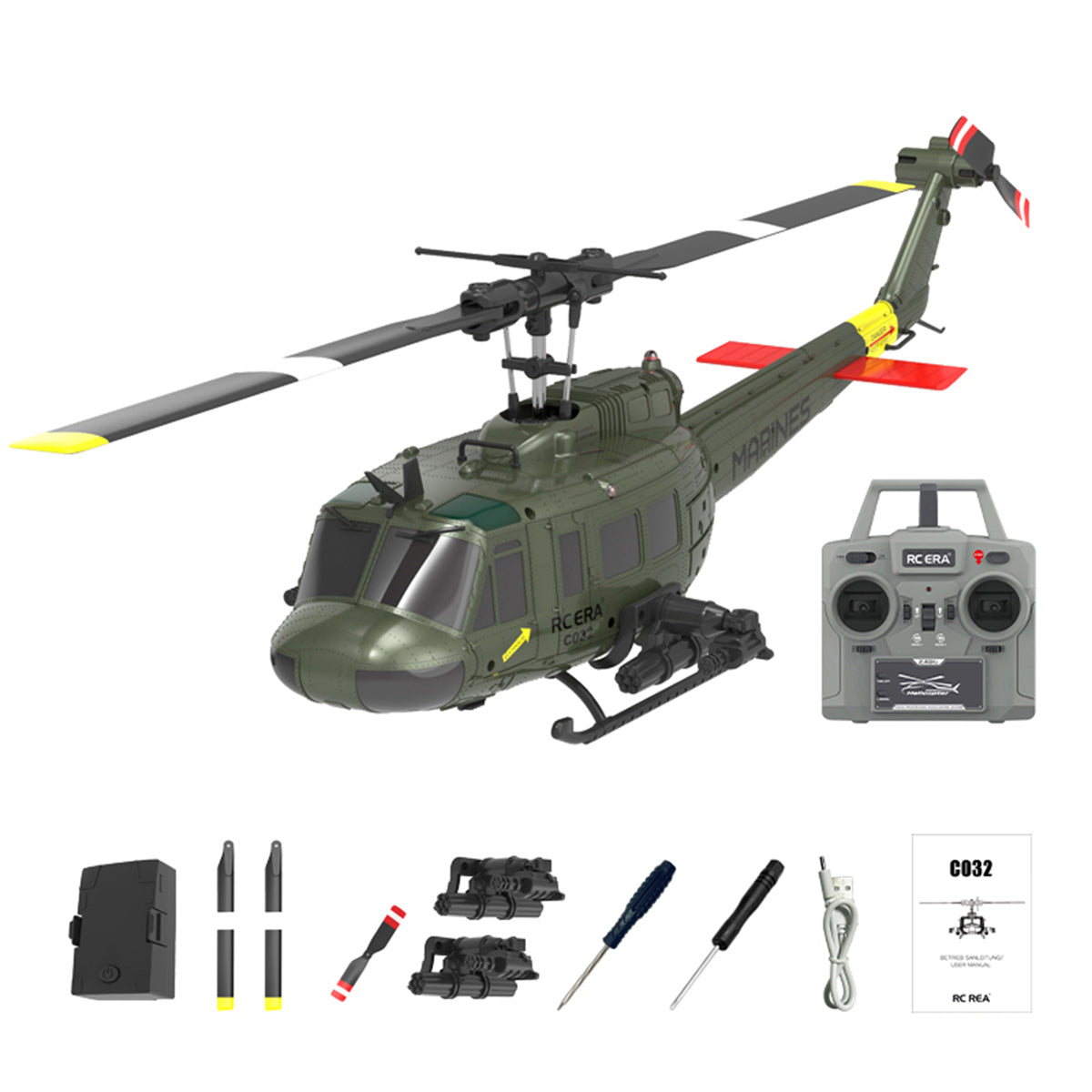C032 1/48 Scale UH-1 Huey 2.4G 6CH Flybarless RC Helicopter Model (RTF Version)