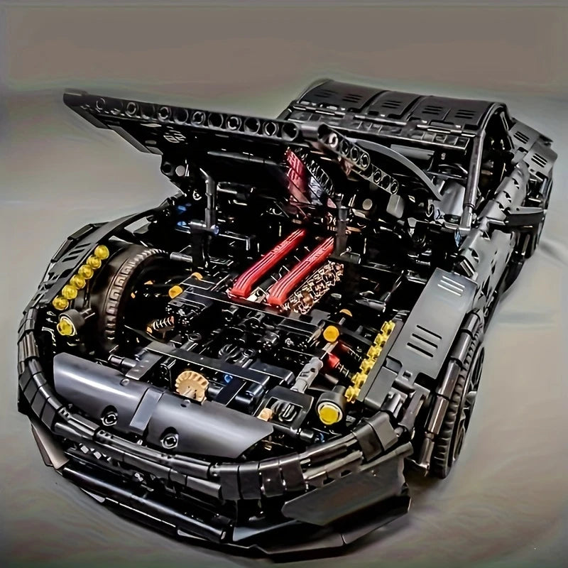 Black Sports Car Building Blocks Set, High Difficulty MOC Model