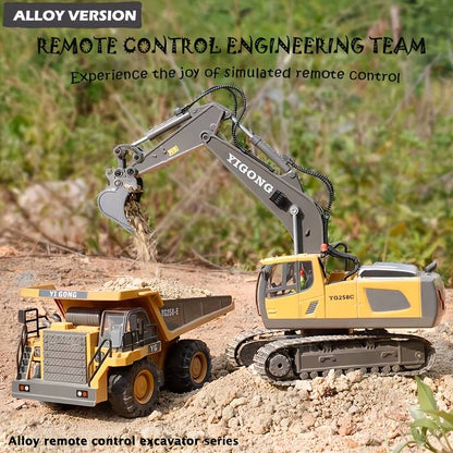 RC Excavator Toy for Boys with Metal Shovel & Light - Rechargeable, 11CH Remote Control Construction