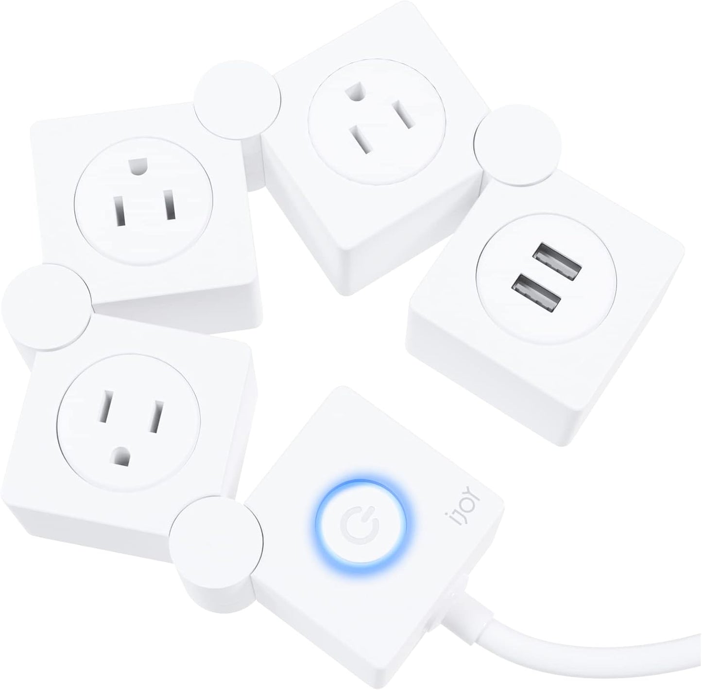 Flexible Power Strip - 3 AC Outlets and 2 USB Charging Ports with 5 Ft Extension Cord, Power Strip Surge Protector White