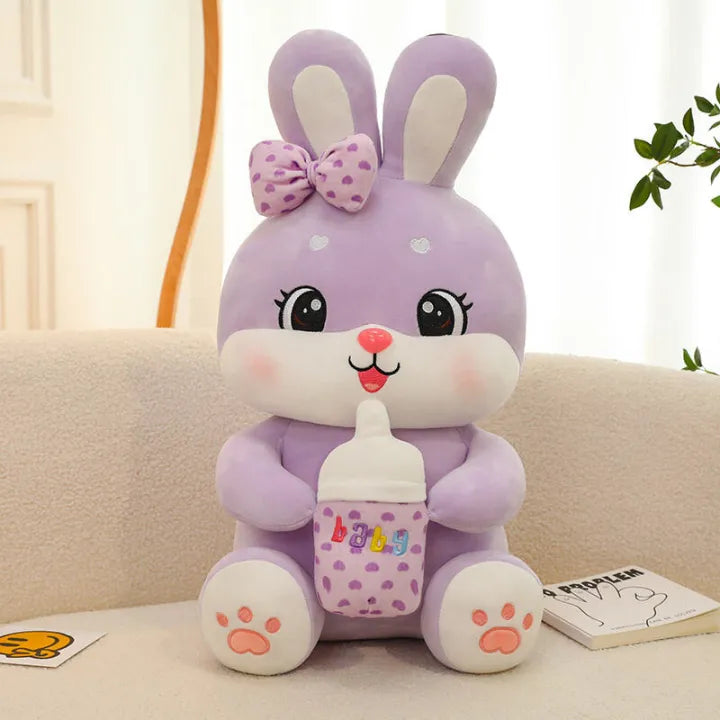 Large Baby Bottle Rabbit Plush Toy Bow Hold Baby Cute Super Soft Rabbit Doll