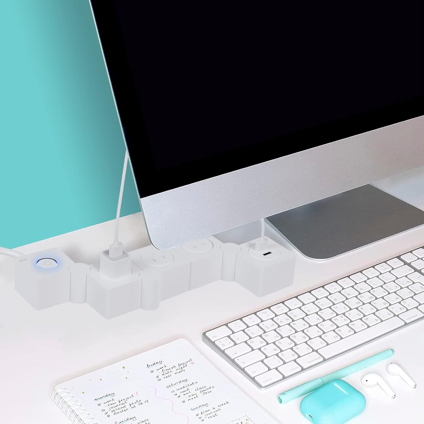 Flexible Power Strip - 3 AC Outlets and 2 USB Charging Ports with 5 Ft Extension Cord, Power Strip Surge Protector White