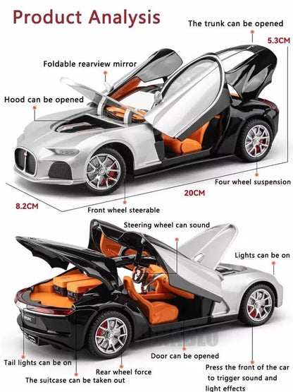 :24 Scale Bugatti Atlantic Alloy Car Model Diecast Toy Vehicles for Kids, with Lights and Music