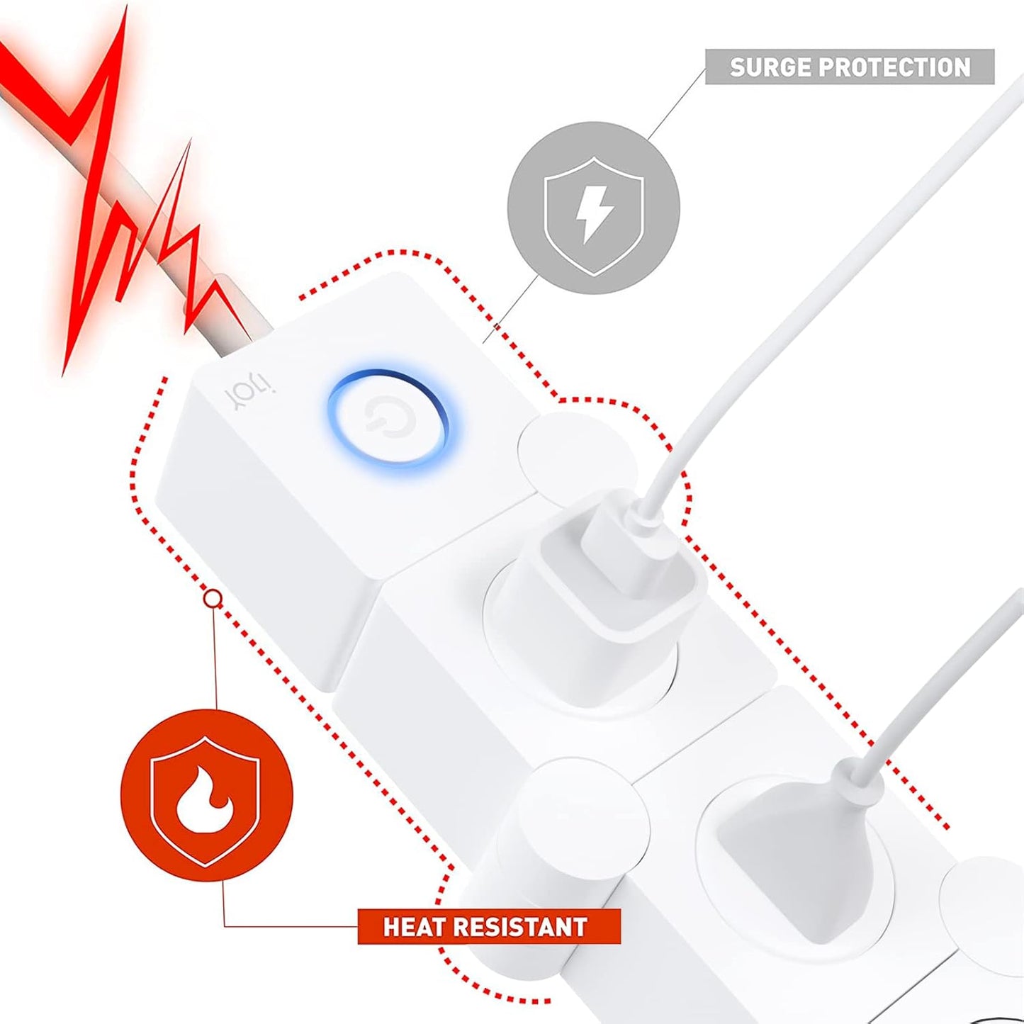 Flexible Power Strip - 3 AC Outlets and 2 USB Charging Ports with 5 Ft Extension Cord, Power Strip Surge Protector White