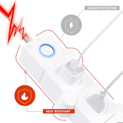 Flexible Power Strip - 3 AC Outlets and 2 USB Charging Ports with 5 Ft Extension Cord, Power Strip Surge Protector White
