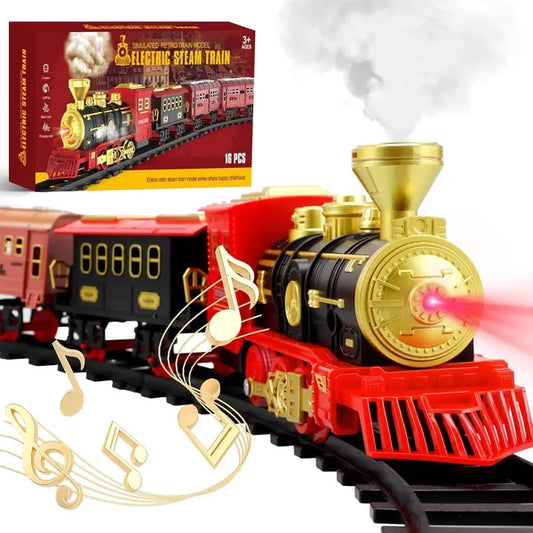 Train Set with Steam Locomotive Engine for Boys