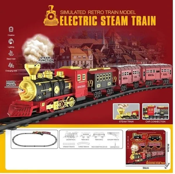 Train Set with Steam Locomotive Engine for Boys
