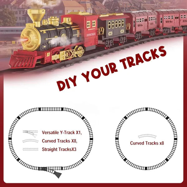 Train Set with Steam Locomotive Engine for Boys