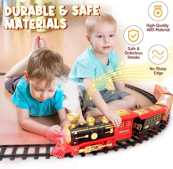 Train Set with Steam Locomotive Engine for Boys