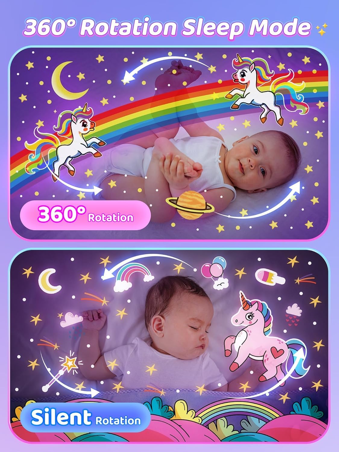 Rotating Projector Lamp Star Projector Night Light for Kids Baby Sound Machine Night Light for Room