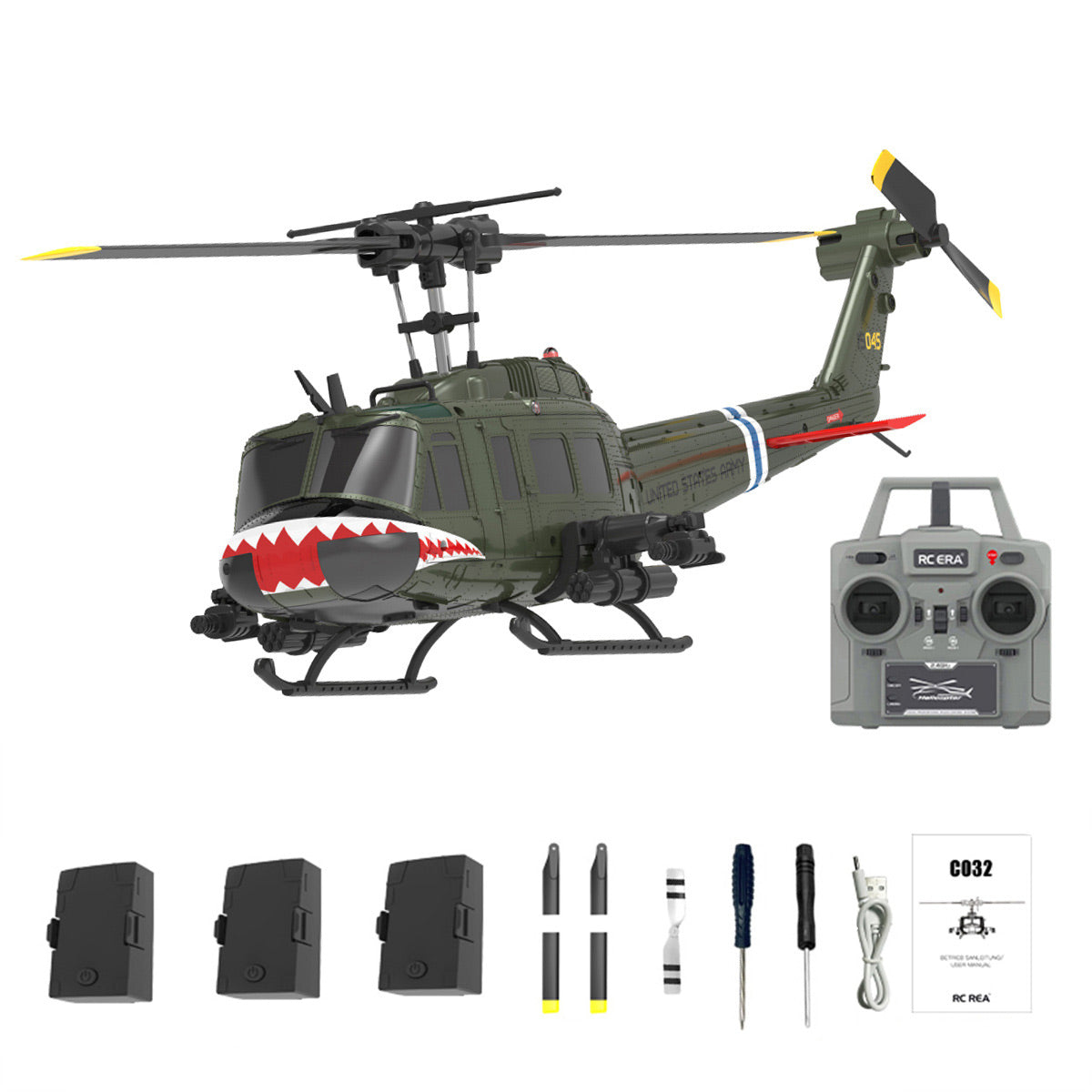 C032 1/48 Scale UH-1 Huey 2.4G 6CH Flybarless RC Helicopter Model (RTF Version)