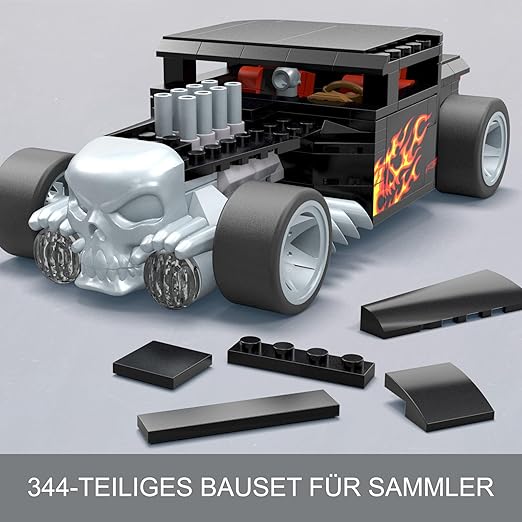 Mega Hot Wheels Collectible Car Building Toy, Bone Shaker with 334 Pieces and Die-Cast Model, Build & Display Set for Collectors, Black and Chrome