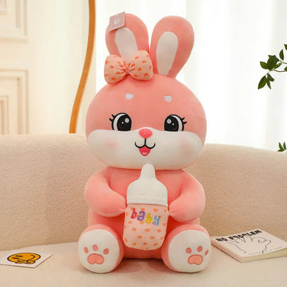 Large Baby Bottle Rabbit Plush Toy Bow Hold Baby Cute Super Soft Rabbit Doll