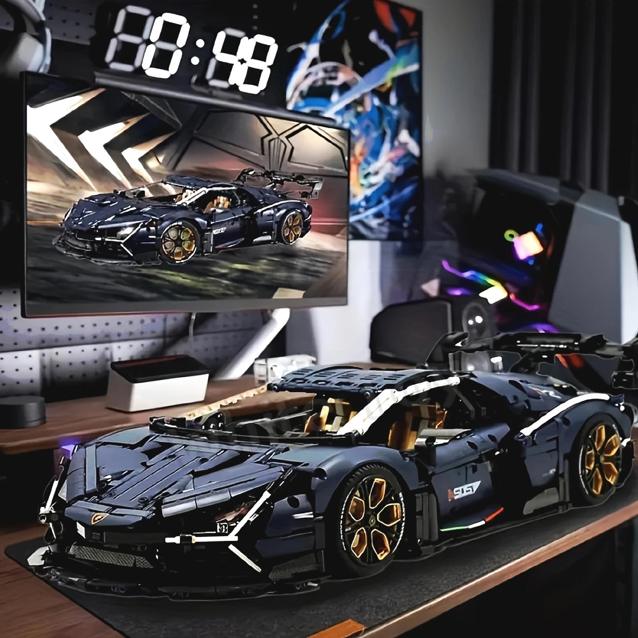 Blue Limited Starry Sky Fashion Sports Car Building Block Toy