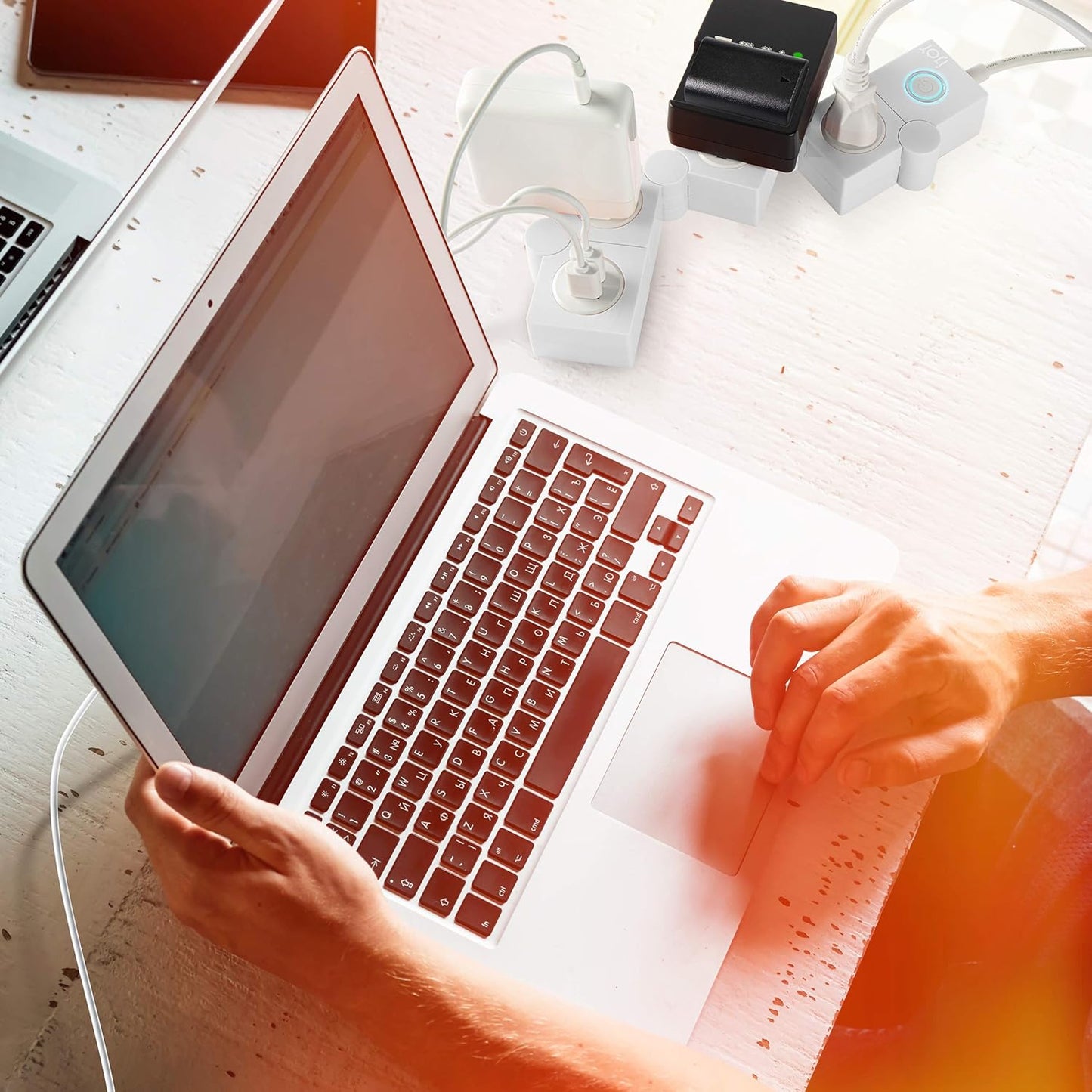 Flexible Power Strip - 3 AC Outlets and 2 USB Charging Ports with 5 Ft Extension Cord, Power Strip Surge Protector White