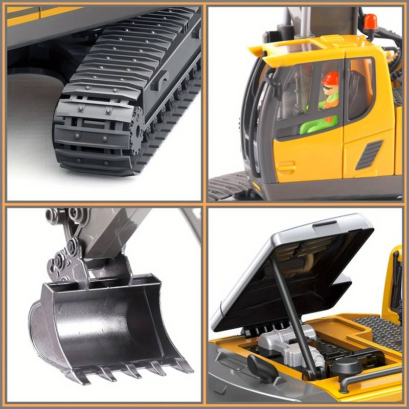 RC Excavator Toy for Boys with Metal Shovel & Light - Rechargeable, 11CH Remote Control Construction