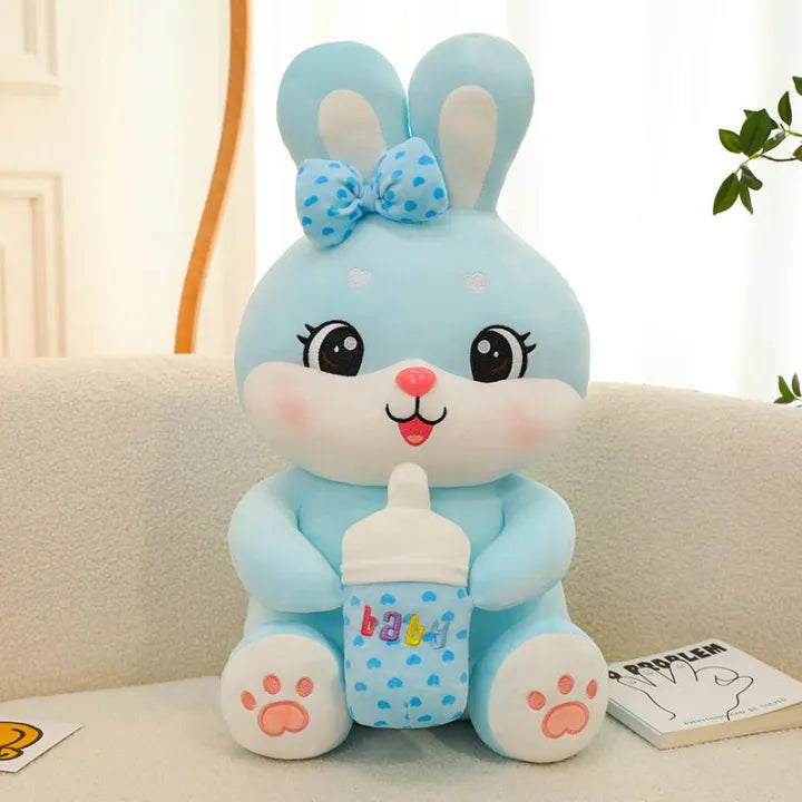 Large Baby Bottle Rabbit Plush Toy Bow Hold Baby Cute Super Soft Rabbit Doll