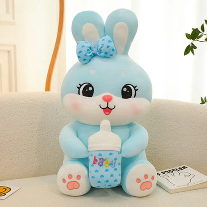 Large Baby Bottle Rabbit Plush Toy Bow Hold Baby Cute Super Soft Rabbit Doll