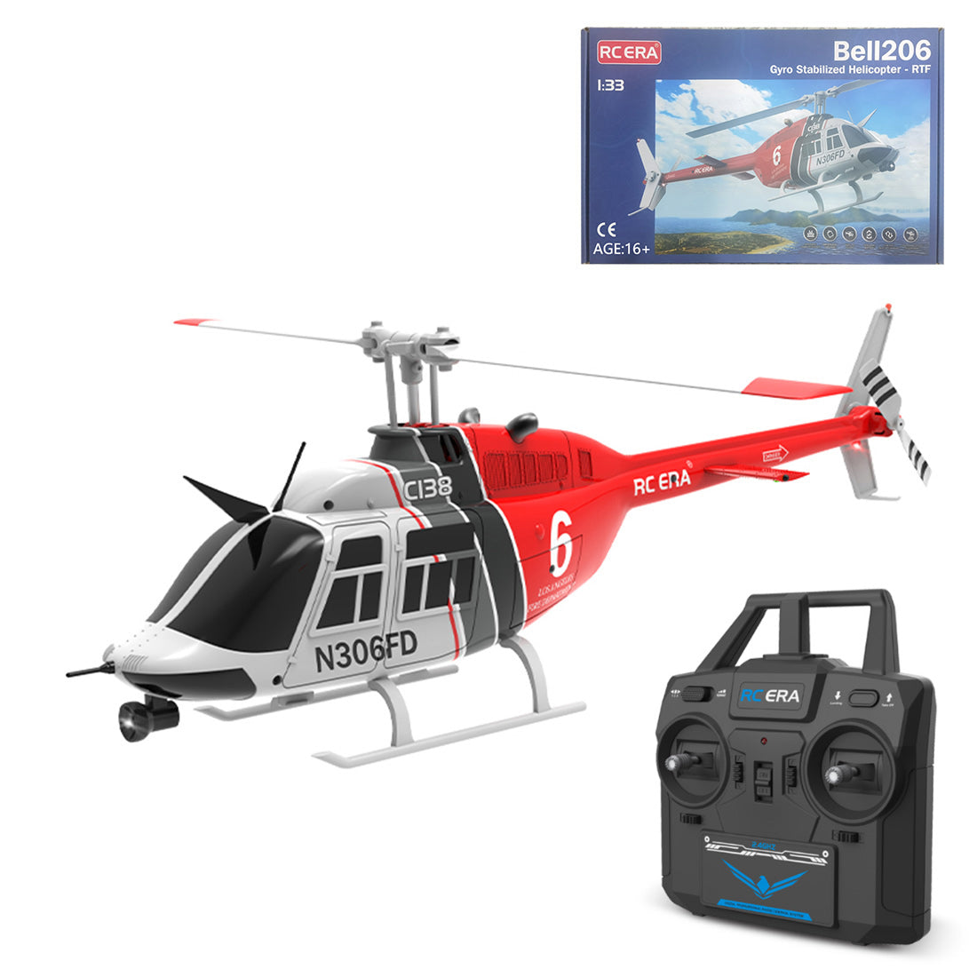 RC ERA C138 1/33 Scale BELL 206 Helicopter 2.4G 6CH Single-Rotor Gyroscopic Flying Aircraft Model Jet Ranger