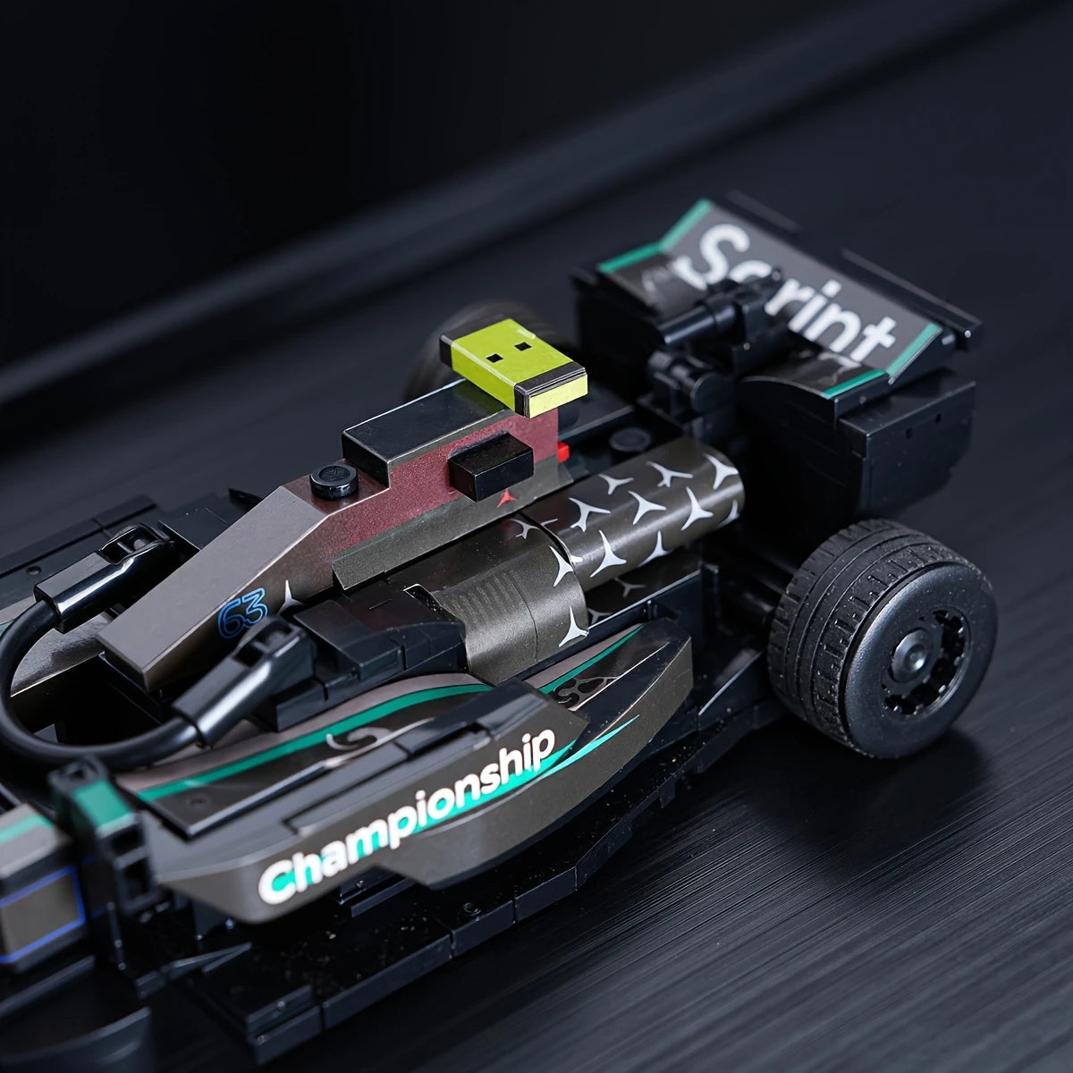 Black W15 boy racing car model, racing car MOC building block set