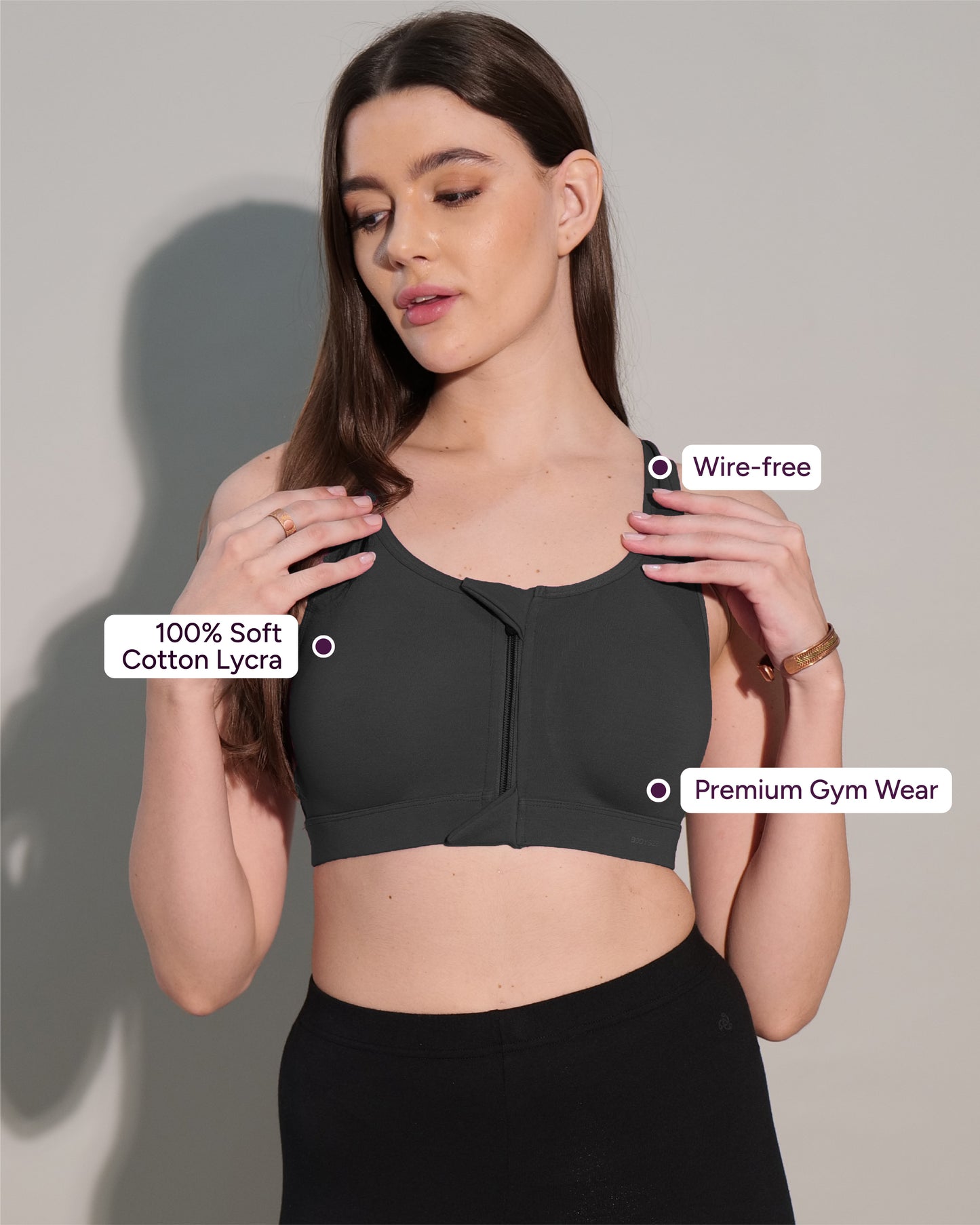 Zipper Sports Cotton Bra (Pack Of 3)