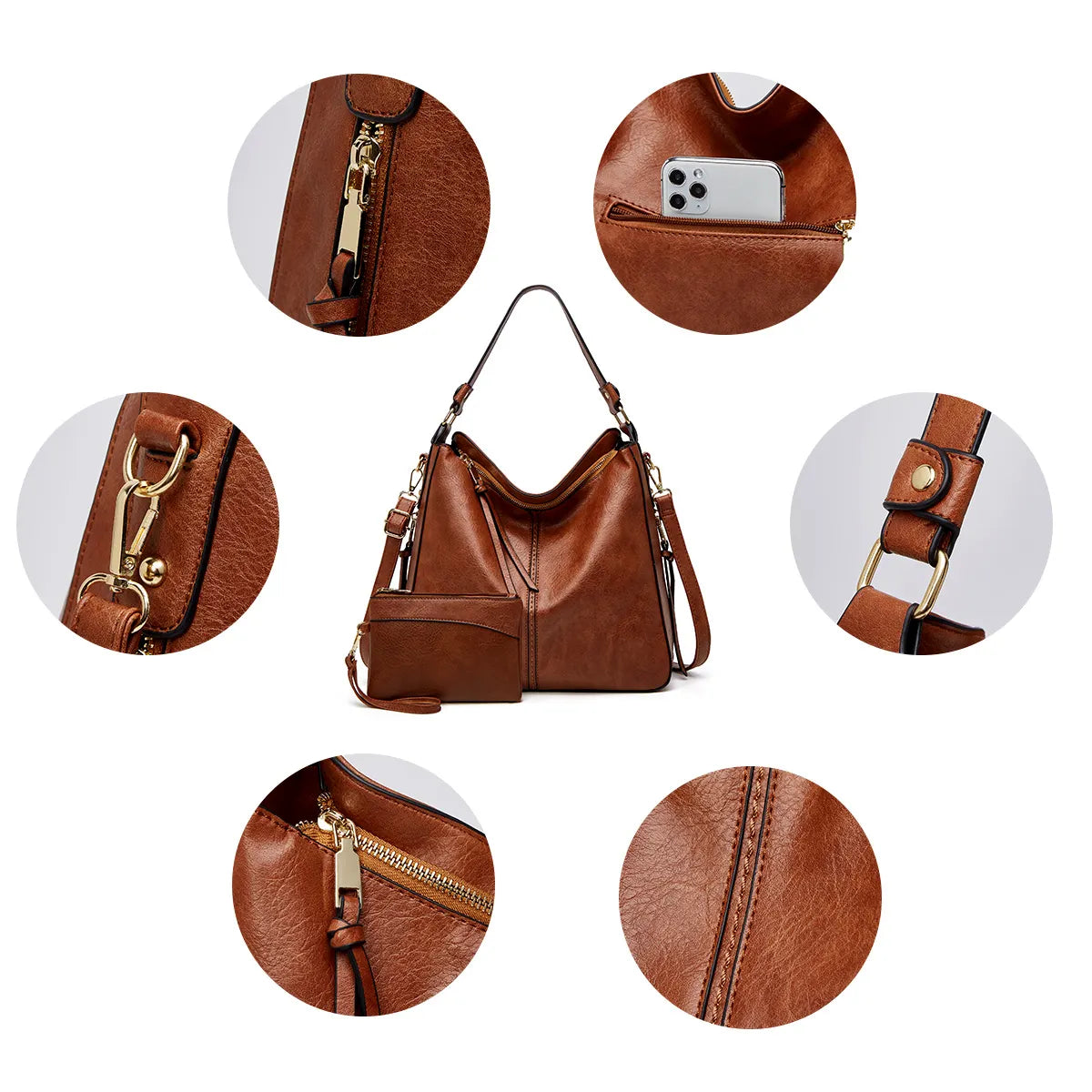 Luxury Leather Hobo Handbag