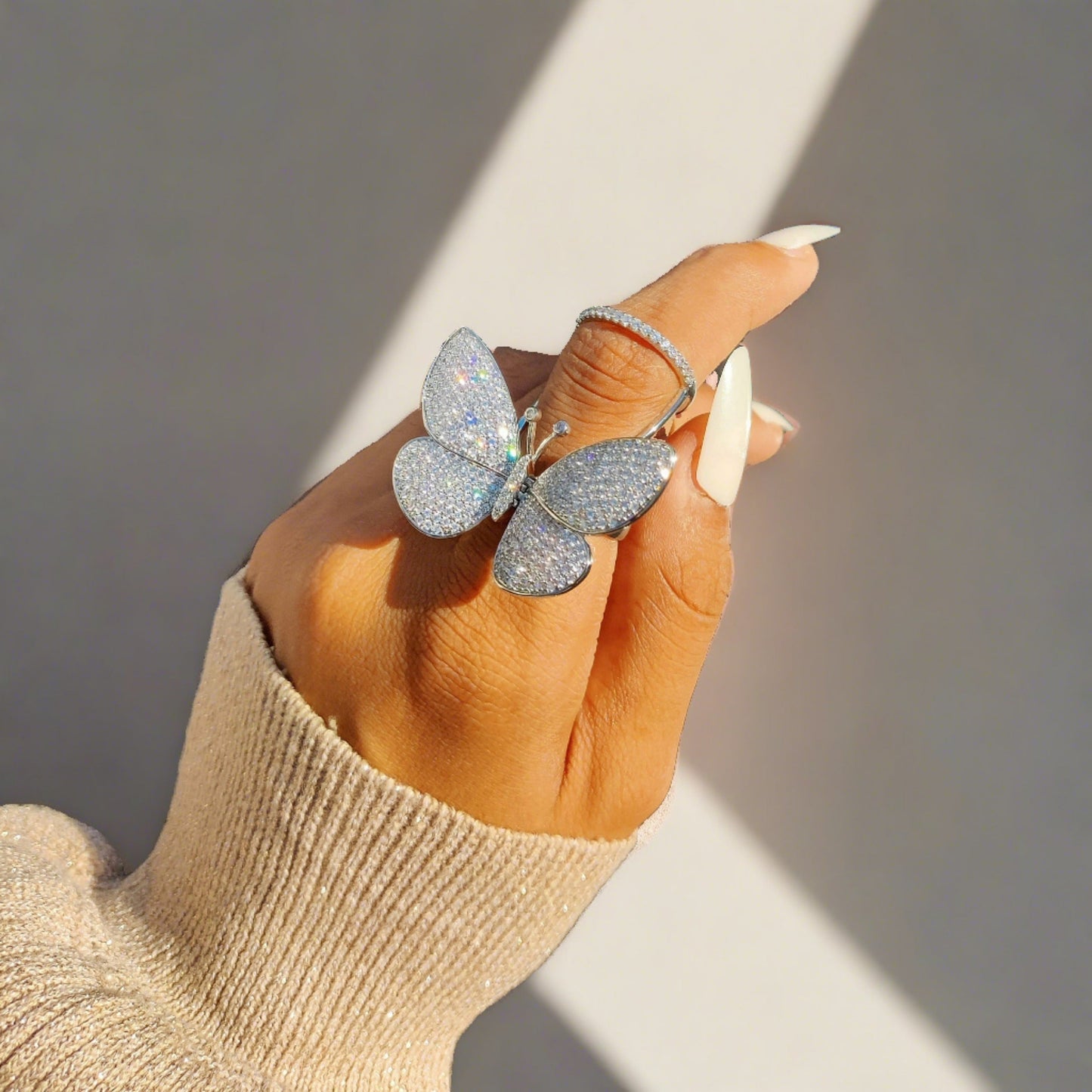 Flying Butterfly Diamond Ring - 18KT Gold Plated (Re-Sizable)