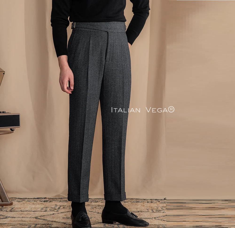 Deep Grey And Black Exotic Herringbone Formal Gurkha Pants (pack of 2)